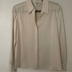 Talbots Petites Pure Silk Blouse Ivory Hidden Button Front Women 8